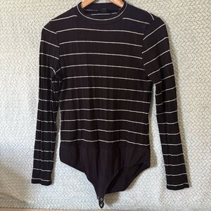 J.Crew Mockneck Striped Ribbed Bodysuit Medium Black White Nautical Minimalist